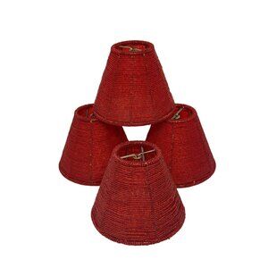 Vintage Lot of 4 Portfolio Red Glass Beaded Lamp Shades 5" Chandelier Mini